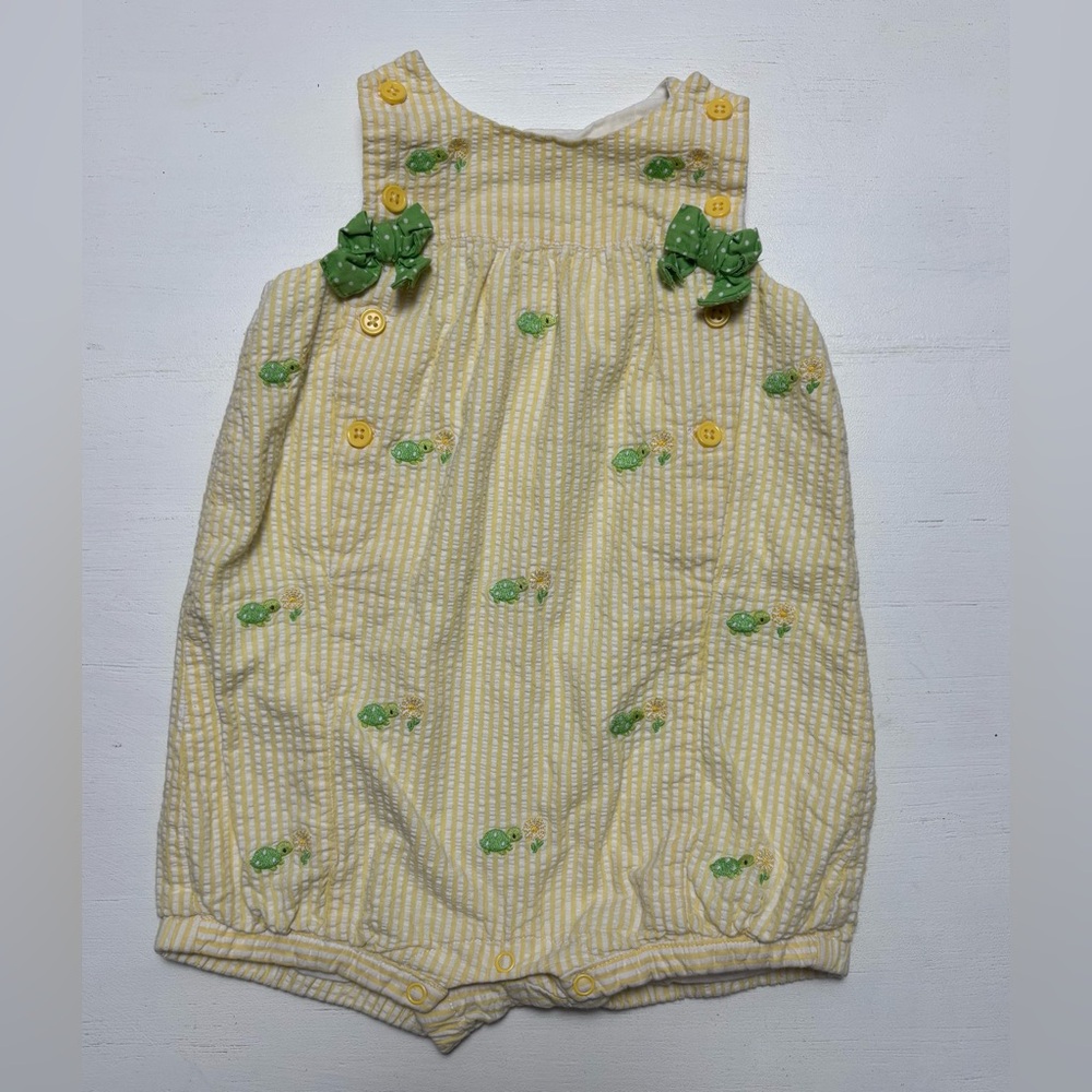 Vintage Gymboree Daisy Turtles Seersucker Baby Romper 12-18M Embroidered Turtles